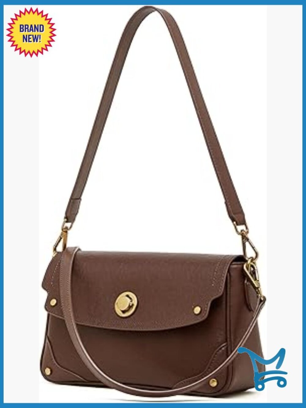 Genuine Leather Crossbody Bag with 2 Straps, Satchel Purse